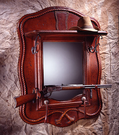 Leather Mirror with Top Shelf