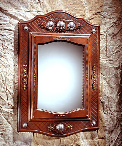 Leather Mirror with Silver Concha detail