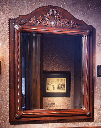 Leather Mirror with Fleur Scroll top